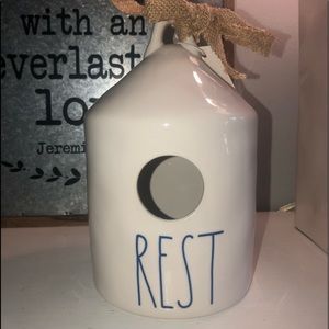 COPY - NWT Rae Dunn ceramic silo shaped “REST” birdhouse.